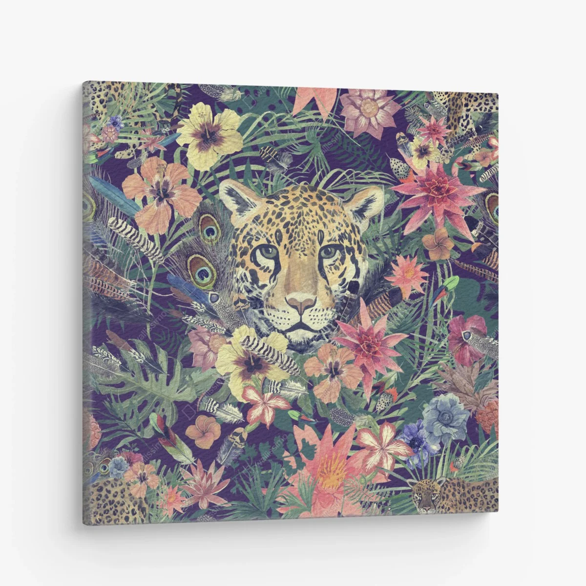 Tableau sur toile tête de léopard aquarelle dans une jungle florale – Wallnifity® Tableau sur toile tête de léopard aquarelle dans une jungle florale – Wallnifity®