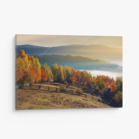 Tableau sur toile brume matinale sur le verger montagneux – Wallnifity®