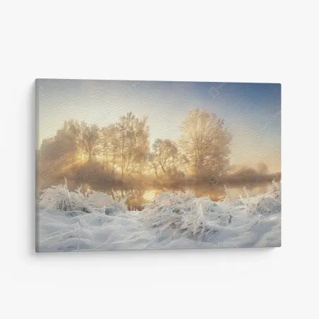 Tableau sur toile aube dorée sur rivière gelée – Wallnifity®