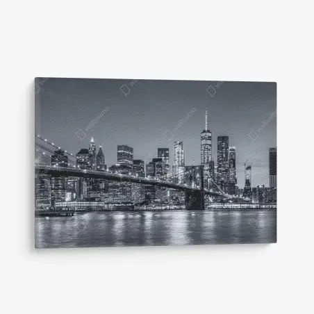 Tableau sur toile panorama nocturne de New York avec le pont de Brooklyn – Wallnifity®