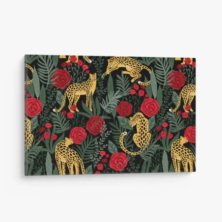 Tableau sur toile jungle élégante de léopards et roses – Wallnifity®
