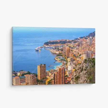 Tableau sur toile panorama côtier de Monaco au coucher du soleil – Wallnifity®