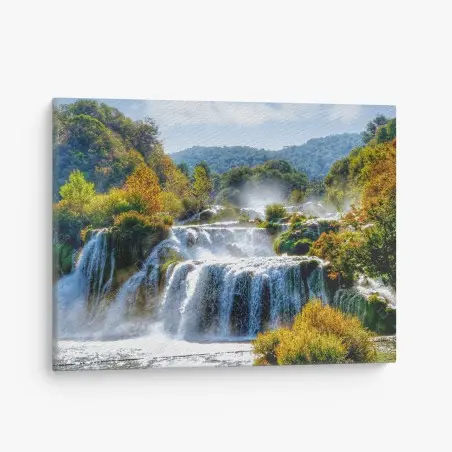 Tableau sur toile cascade en forêt aux teintes automnales – Wallnifity®