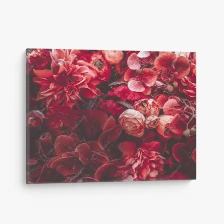 Tableau sur toile composition florale rouge et texturée – Wallnifity®