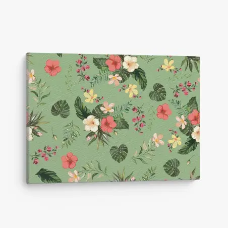 Tableau sur toile motif tropical fleuri sur fond vert – Wallnifity®