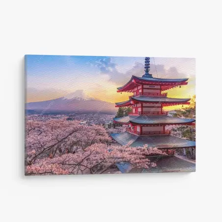 Tableau sur toile pagode Chureito au coucher de soleil sur Mont Fuji – Wallnifity®