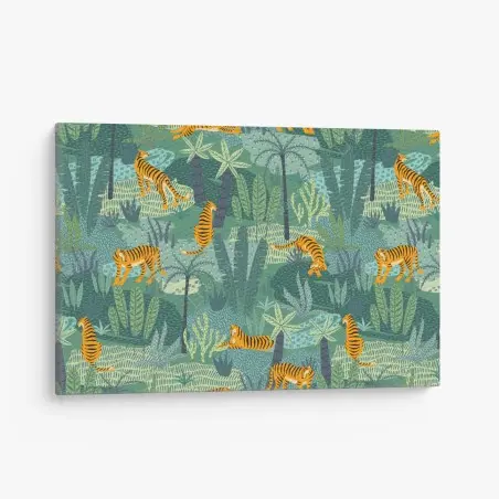 Tableau sur toile motif jungle aux tigres stylisés – Wallnifity®