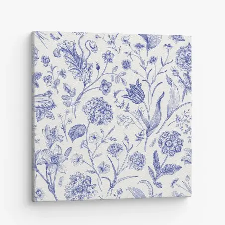 Tableau sur toile motif floral toile de jouy bleu classique – Wallnifity®