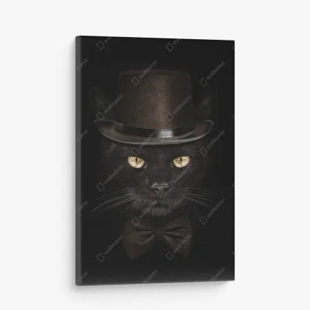 Tableau sur toile chat élégant au chapeau haut-de-forme et nœud papillon – Wallnifity®
