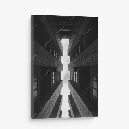 Tableau sur toile perspective urbaine verticale entre tours – Wallnifity®