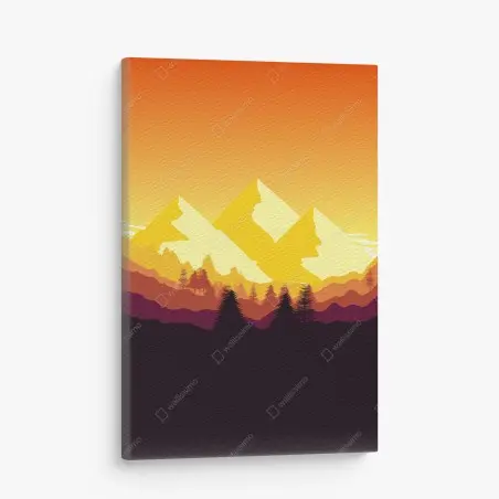 Tableau sur toile crépuscule doré sur les montagnes stylisées – Wallnifity®