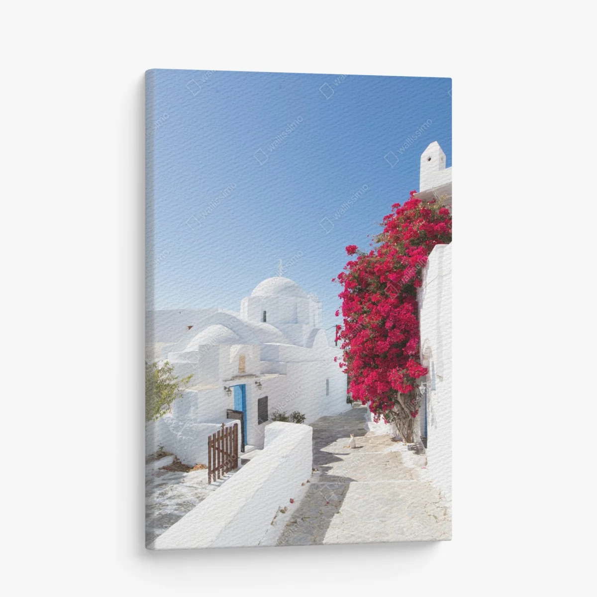 Tableau sur toile ruelle méditerranéenne aux maisons blanches et bougainvillier – Wallnifity® Tableau sur toile ruelle méditerranéenne aux maisons blanches et bougainvillier – Wallnifity®