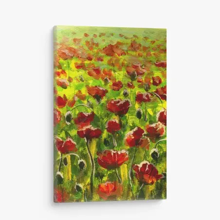 Tableau sur toile champs de coquelicots au coucher du soleil – Wallnifity®