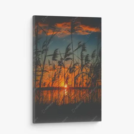 Tableau sur toile silhouettes de roseaux au coucher de soleil – Wallnifity®