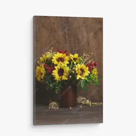 Tableau sur toile bouquet d'automne aux tournesols et baies rouges – Wallnifity®