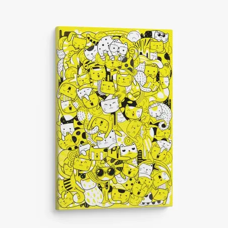 Tableau sur toile jungle de chats en jaune et noir – Wallnifity®