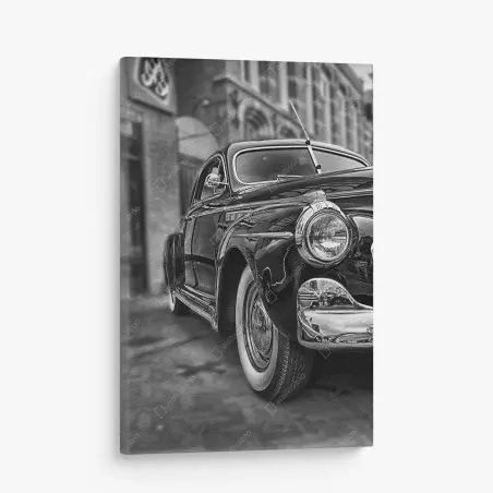 Tableau sur toile voiture classique rétro en noir et blanc – Wallnifity®