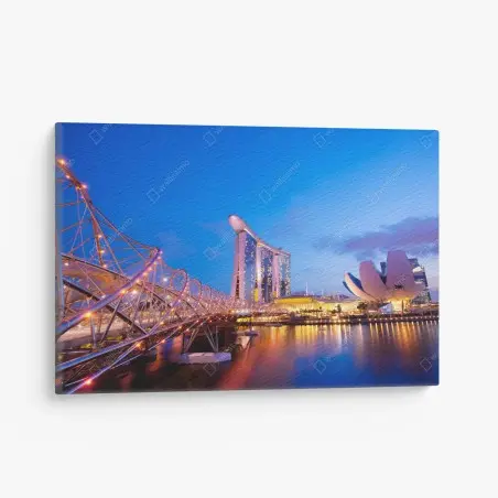 Tableau sur toile nuit sur le pont hélicoïdal et Marina Bay Sands à Singapour – Wallnifity®