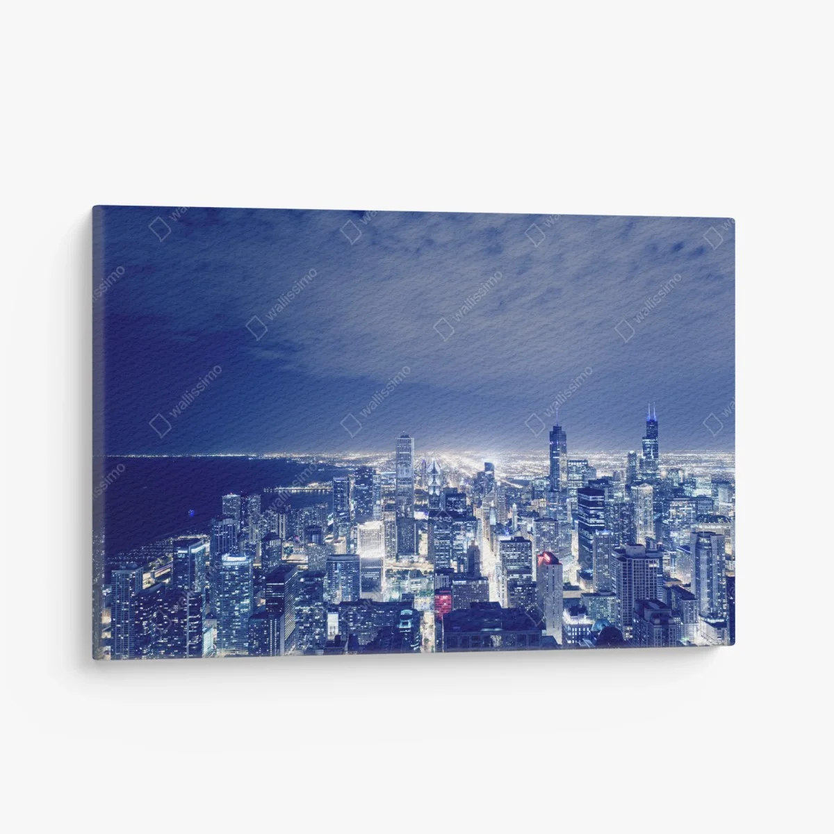 Tableau sur toile panorama nocturne de Chicago en lumières bleutées – Wallnifity® Tableau sur toile panorama nocturne de Chicago en lumières bleutées – Wallnifity®