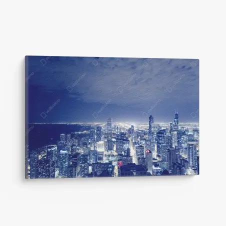 Tableau sur toile panorama nocturne de Chicago en lumières bleutées – Wallnifity®