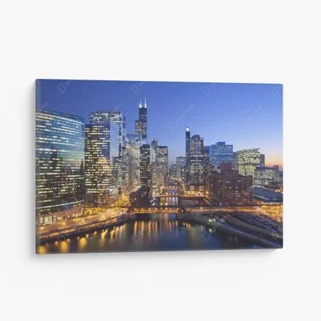 Tableau sur toile panorama nocturne de Chicago – Wallnifity®