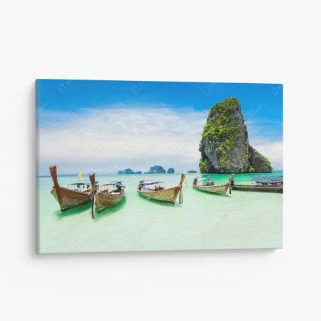 Tableau sur toile évasion tropicale : bateaux traditionnels sur eau turquoise – Wallnifity®