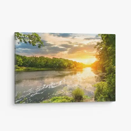 Tableau sur toile coucher de soleil sur la rivière tranquille – Wallnifity®