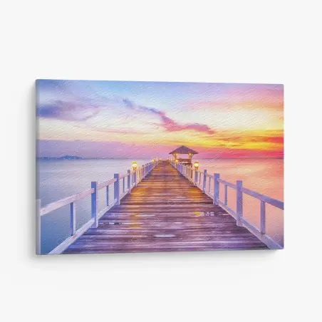 Tableau sur toile ponton au coucher de soleil vers l'horizon – Wallnifity®