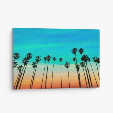 Tableau sur toile lignes de palmiers au coucher du soleil à Santa Barbara – Wallnifity®