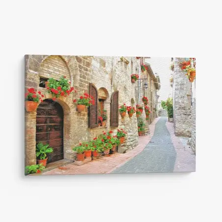 Tableau sur toile ruelle fleurie dans un village en pierre – Wallnifity®