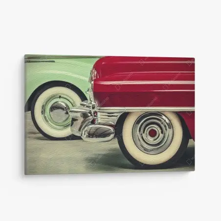 Tableau sur toile détails chromés de voitures vintage rouge et vert – Wallnifity®