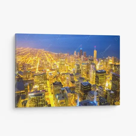 Tableau sur toile horizon nocturne de Chicago en lumière dorée – Wallnifity®