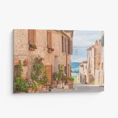 Tableau sur toile ruelle fleurie de la vieille ville de Toscane – Wallnifity®