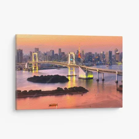 Tableau sur toile coucher de soleil sur Tokyo et le pont arc-en-ciel – Wallnifity®