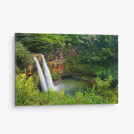 Tableau sur toile cascade double dans une forêt luxuriante – Wallnifity®
