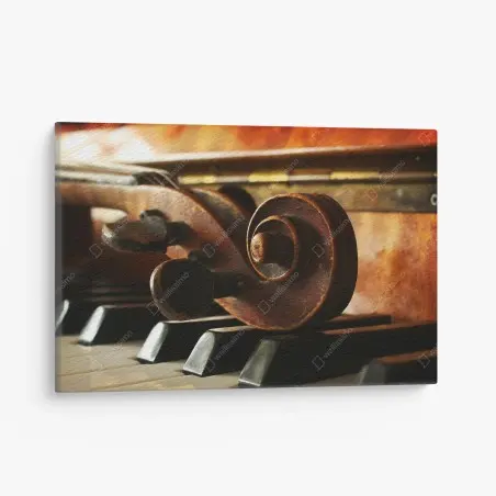 Tableau sur toile volute de violon sur touches de piano, ambiance musicale vintage – Wallnifity®