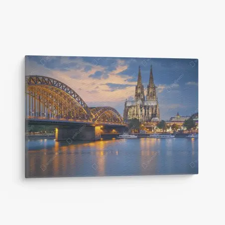 Tableau sur toile vue nocturne de la cathédrale de Cologne et du pont Hohenzollern – Wallnifity®