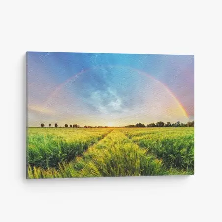 Tableau sur toile paysage champêtre avec arc-en-ciel au coucher du soleil – Wallnifity®