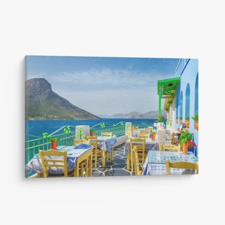 Tableau sur toile terrasse en bord de mer aux couleurs vives – Wallnifity®