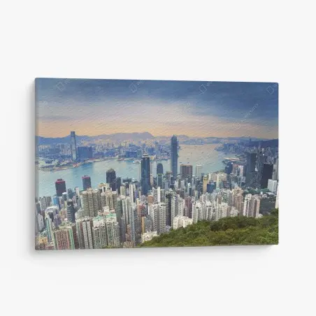 Tableau sur toile panorama urbain de Hong Kong au crépuscule – Wallnifity®