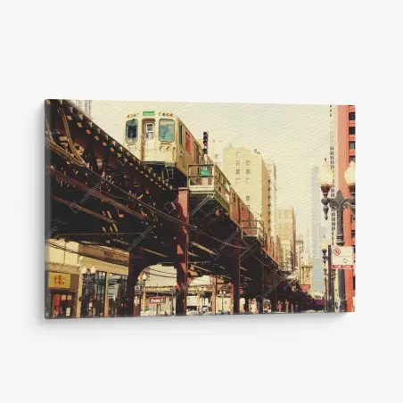 Tableau sur toile métro aérien de Chicago en perspective urbaine – Wallnifity®