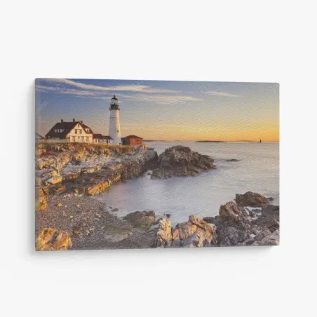 Tableau sur toile phare de Portland au lever du soleil sur la côte – Wallnifity®