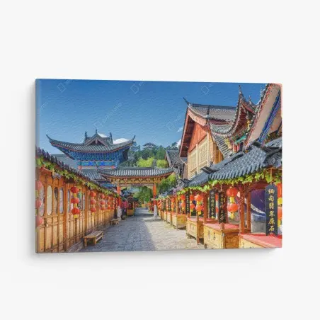 Tableau sur toile ruelle aux lanternes rouges de Lijiang – Wallnifity®