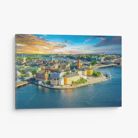 Tableau sur toile panorama coloré de Stockholm au crépuscule – Wallnifity®