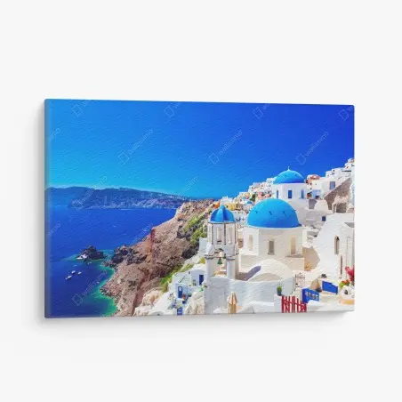 Tableau sur toile village aux dômes bleus de Santorin – Wallnifity®