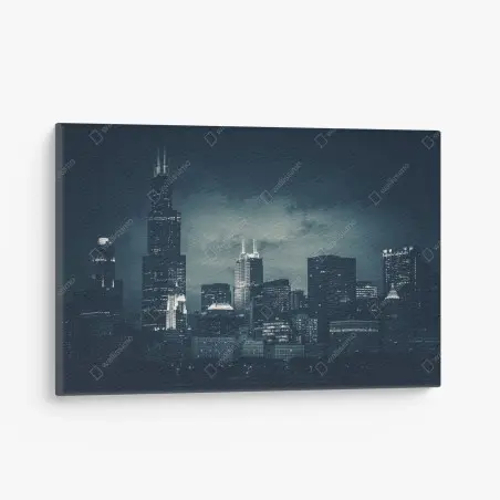 Tableau sur toile silhouette nocturne de Chicago en bleu profond – Wallnifity®