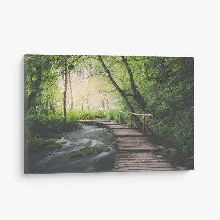 Tableau sur toile passerelle en bois au cœur de la forêt – Wallnifity®