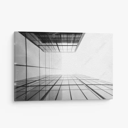 Tableau sur toile perspective urbaine de façades en verre et lignes géométriques – Wallnifity®