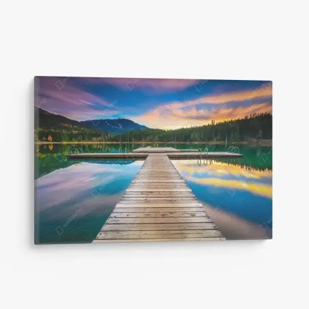 Tableau sur toile ponton au coucher de soleil sur le lac – Wallnifity®