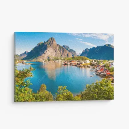 Tableau sur toile village côtier au pied des montagnes – Wallnifity®